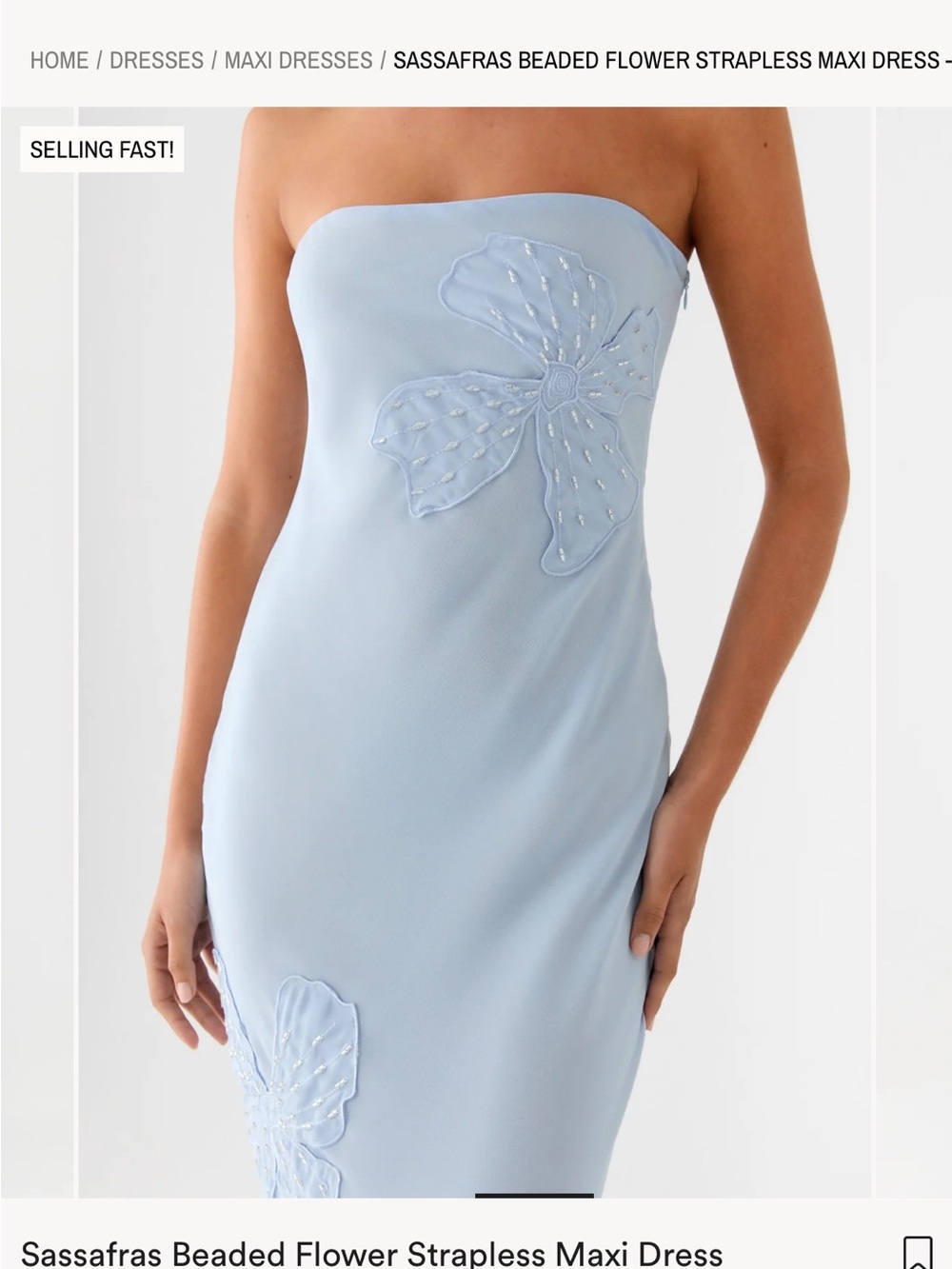 Peppermayo Pale Blue Strapless Beaded Flower Maxi Dress - Picture 2 of 3